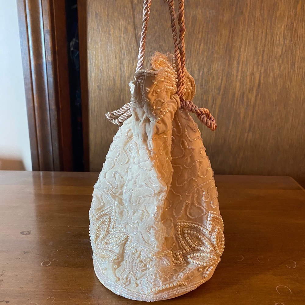 Soft Beaded Cream Satchel